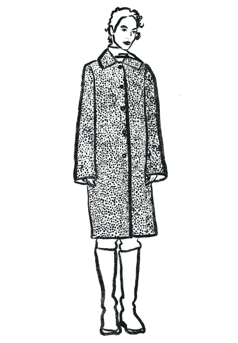 Illustration — figure in an oversized coat